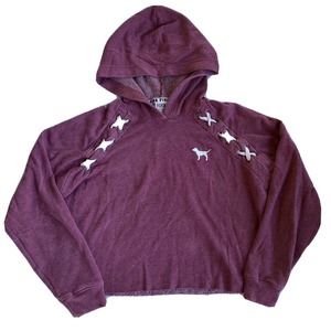 Victoria Secret PINK Sweater Sz Sm Custom Cutoff Crop Maroon Shoulder Detail Dog